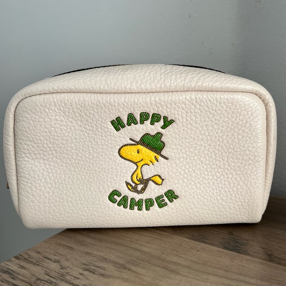 Coach Handbags - Coach X Peanuts Small Leather Boxy Cosmetic Case w/ Woodstock Happy Camper C4249